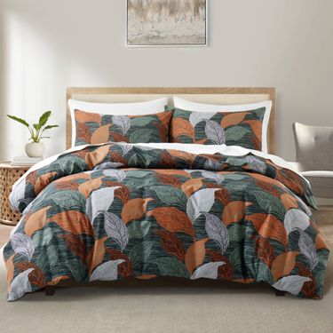 Bohemian Black & Brown Leaf Print Duvet Cover Set - Soft Brushed Polyester, Multiple Sizes_voghion.com