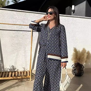 New Fashion Casual Positioned As Printed Long Sleeve Shirt, High Waist Pants, Two Piece Set For Women_voghion.com
