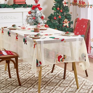 Christmas Bells Embroidered Tablecloth – American Holiday Dining Table Cover With Anti-Slip Lace Trim, Rectangle 60x90/90x120/120x150cm_voghion.com