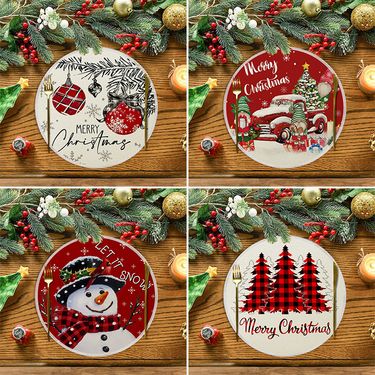 Christmas Round Linen Placemats Set – Heat-Resistant Table Decor For Holiday Dining, 30cm & 40cm, Natural & Durable_voghion.com