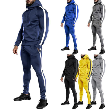 Autumn and Winter New Large Hooded Men's Casual Running Fitness Sports Two Piece Set_mkmklike.com