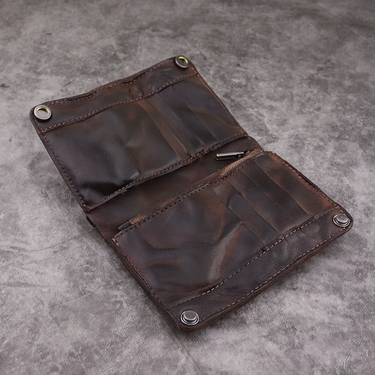 Head layer vegetable tanned leather men's long style multi-functional wallet bag with multiple card slots_voghion.com