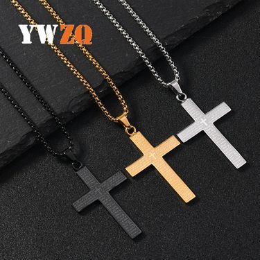 Stainless Steel Pendant Simple Personality Corrosion Ten Script Cross Necklace Hip Hop Trendy Men's Jewelry_voghion.com