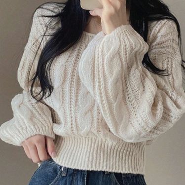 Women's Clothing Chunky Knit Sweater Short Sleeve Square Neck Casual Pullover Ribbed Crochet Top - Black, White, Gray_voghion.com
