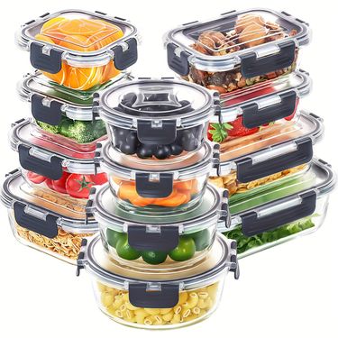 12pcs Glass Food Storage Containers With Lids Leak Proof Airtight For Meal Prep Lunch Microwave Oven Freezer Dishwasher Safe_voghion.com