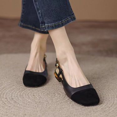 Women's Matching Color Low Heel Sandals Women Baotou New Retro One Word Buckle After Empty Flat Shoes_voghion.com
