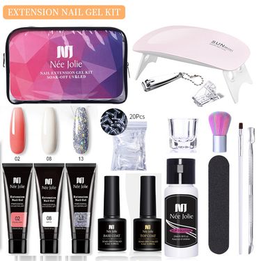 15ml Extension Gel Set With No-Paper Tray Nail Molds, LED Lamp, Brushes - Complete Manicure Kit For DIY Nail Extensions_voghion.com