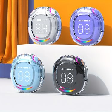 5.4 Wireless Earbuds Built-in Ambient Lighting Sports Gaming Bass Touch Control Headset Digital Display_voghion.com