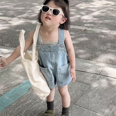 Children's denim backpack pants shorts summer new girls Korean version of the foreign-style loose five-minute pants boys in pants_voghion.com
