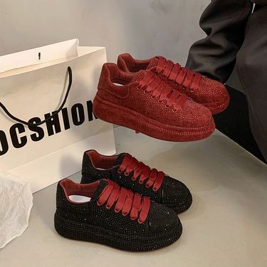European Style Rhinestone Starry Fashion Shoes For Women 2025 Spring New Versatile Thick-Soled Casual Sneakers_voghion.com