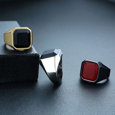 New Style Jewelry Simple Square Personalized Black Agate Men's Plated Ring_voghion.com