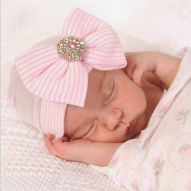Baby Clothing Baby hat Big butterfly shiny diamond Fall Winter spring newborn baby knitted hat tire hat striped hat_viptrois.com