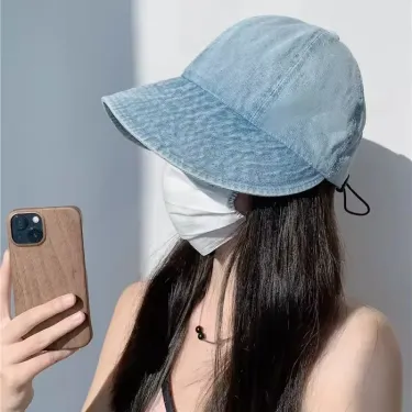 Fashion Fashion Washed Brim Edge Denim Bucket Hats Women's Summer Beach Travel Foldable Sunshade Fisherman Hat for Men Fishing_voghion.com