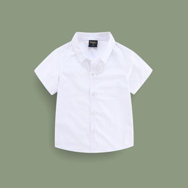 Boys' Short Sleeve White Cotton Shirt - Kids Casual Summer Top For Performances & Daily Wear (3-8 Years, 100-140cm)_voghion.com
