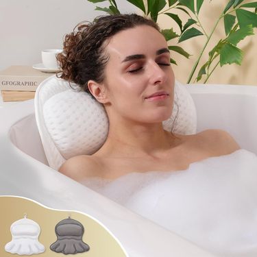 TÜV Certified Butterfly Bath Pillow - 3D AirMesh & 6 Suction Cups, Full Back & Neck Support, Machine Washable, Quick Dry (White)_voghion.com