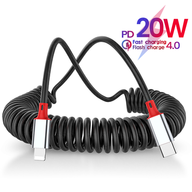1.8M PD 20W Spring USB C Cable for iPhone Fast Charging 8 Pin To Type C Retractable Kable for iPhone 14 13 12_voghion.com