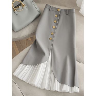Women's Clothing Autumn And Winter Niche Super Beautiful Design Splicing Mid Length Skirt_voghion.com