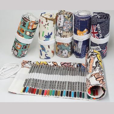 Colorful Pencil Wrap Case For Artists & Students - 36/48/72 Slots Cotton Linen Pencil Holder With Fun Cartoon Designs_voghion.com