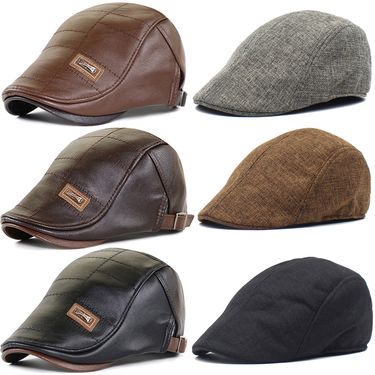 Fashion Midd-aged Artist Visor Retro Men Fashion PU Leather Hats Spring Summer England Beret Hat Warm Flat Peaked Cap_voghion.com