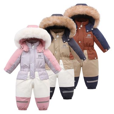 Kids' Fleece-Lined Snowsuit With Color Block Design - Winter Hooded Jumpsuit For Toddlers (80-120cm) | Warm & Stylish Playwear_voghion.com