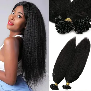 Kinky Straight Nail Tip Human Hair Extension Mongolian Remy Hair Pre Bonded Keratin Fusion U Tip Hair Coarse Italian Yaki_voghion.com