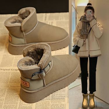 Snow boots for women, 2024 new model with plush women's thick soled snow cotton winter shoes, bread shoes_voghion.com