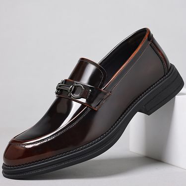 Wearing Genuine Loafers With One Foot Cover, Cowhide Breathable Business And Leisure Shoes, Shiny Leather Hairstylist_voghion.com