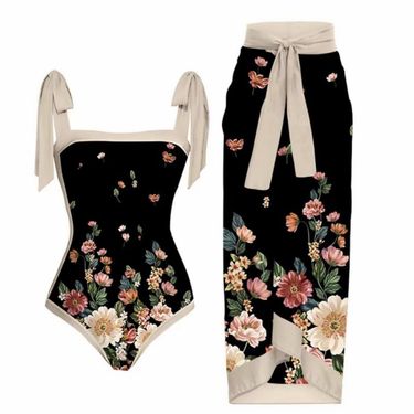 Women's Clothing One Piece Conservative Belly Covering Beach Hot Spring Swimsuit Three Piece French Retro One Piece Bikini_voghion.com