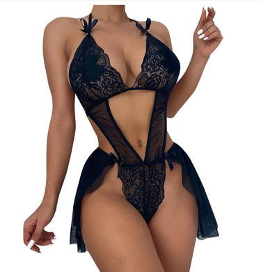 one-piece hollow one-piece no-take-off pure lust sexy lingerie black suspender one-piece suit_voghion.com