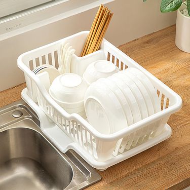 2-Tier Dish Drying Rack - Sink Organizer For Plates & Utensils Countertop Storage Box EU Kitchen Space Saving_voghion.com