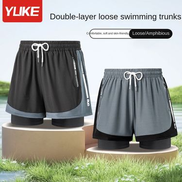 New men's double baggy anti-embarrassment gym shorts beach pants_voghion.com
