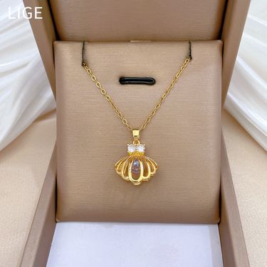 】 Hollow 【 Shell With Beads, Light Luxury Charm, Gorgeous Full Diamond Necklace, Women's Versatile Clavicle Chain, 【 】 Beads, Charm, Necklace, Chain,_voghion.com