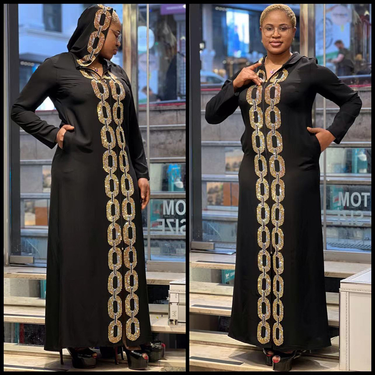 Women's Clothing Muslim style women's black robe hot diamond zipper hooded long sleeve original picture supply_voghion.com