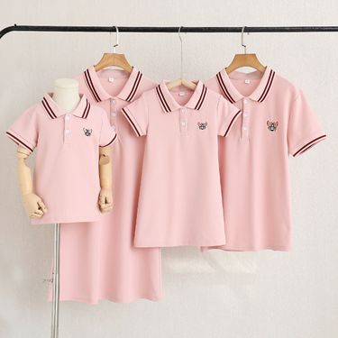 Mother&Kids Summer family three or four polo lapel mother-daughter dress family set_viptrois.com