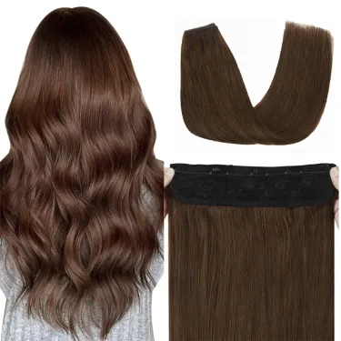 Chocolate Brown Fish Line Human Hair Extensions 16-26 Inch for Salon_voghion.com