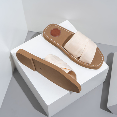 Summer Slides Canvas Webbing Flat-bottomed Slippers Women Slippers Outer Wear one word with thick bottom sandals women's casual shoes_voghion.com