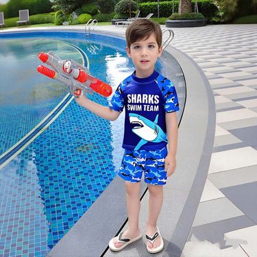 Boys Suit Summer Shark Pullover Shorts Two Piece Suit European And American Fashion Quick Drying Children's Beach Swimsuit Suit_voghion.com