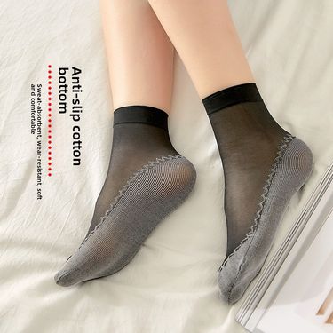 Spring and summer thin cotton bottom stockings women's short stockings sweat-absorbent non-slip anti-hook women's socks black skin steel wire socks wo_voghion.com
