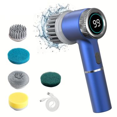 Electric Spin Shower Scrubber - 5 Replaceable Brush Heads 3-Speed Rechargeable Cleaner_voghion.com