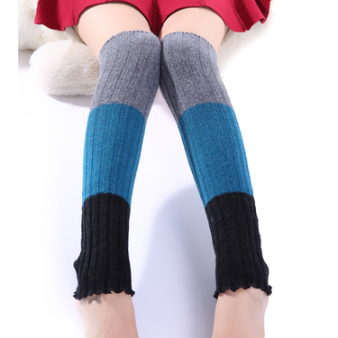Korean version of autumn and winter woolen socks set, three color patchwork cashmere pile up boot cover, women's long_voghion.com
