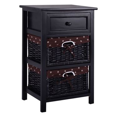 3 Tiers Wooden Storage Nightstand With 2 Baskets And 1 Drawer_voghion.com