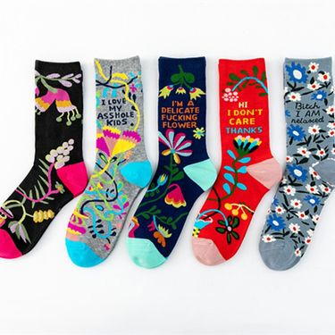 Unisex Autumn and winter new long tube happy socks for men and women couple letters flower AB casual abstract socks_voghion.com
