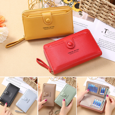 Coin Purse Smooth Zipper Press Button High Capacity Horizontal Multifunction Pocket Storage Delicate Sewing Long Fold Female Clutch Bag For Work_voghion.com