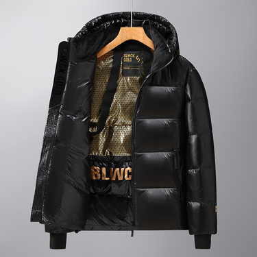 Black Gold Short Hooded Down For Men Women, Thick And Warm Men's Couple Jacket, Winter Outdoor Bread Jacket_voghion.com