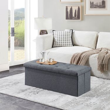 Folding Storage Ottoman Bench, Ottoman Foot Rest, End Of Bed Bench, Storage Chest, For Living Room, Bedroom, Entryway, 43 Inches, Gray_voghion.com