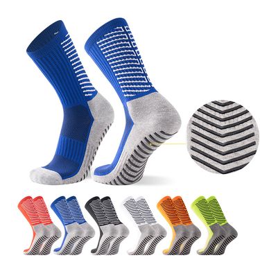 Men's Glue Non Slip Football Mid Tube Sports Thick Towel Bottom Long Striped Training Pressure Socks_voghion.com