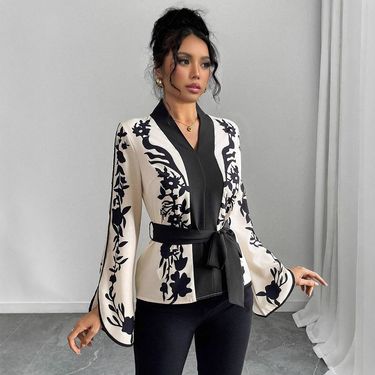 New Internet Celebrity Printed Temperament V-neck Waist Top_voghion.com