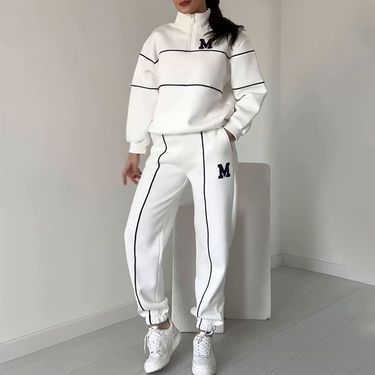 Women's Clothing New Casual Fashion High Collar Letter Sports Temperament Suit Pants_voghion.com
