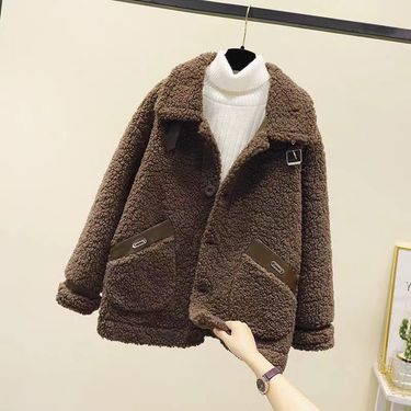 Women's Clothing Polo collar fleece jacket for women new autumn and winter Korean style short granular fleece small size coat_voghion.com