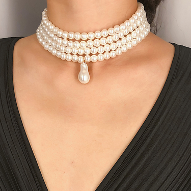 Shuosbai Elegant Women Multi-layer Pearl Beaded Choker Necklace Party Jewelry Gift_voghion.com
